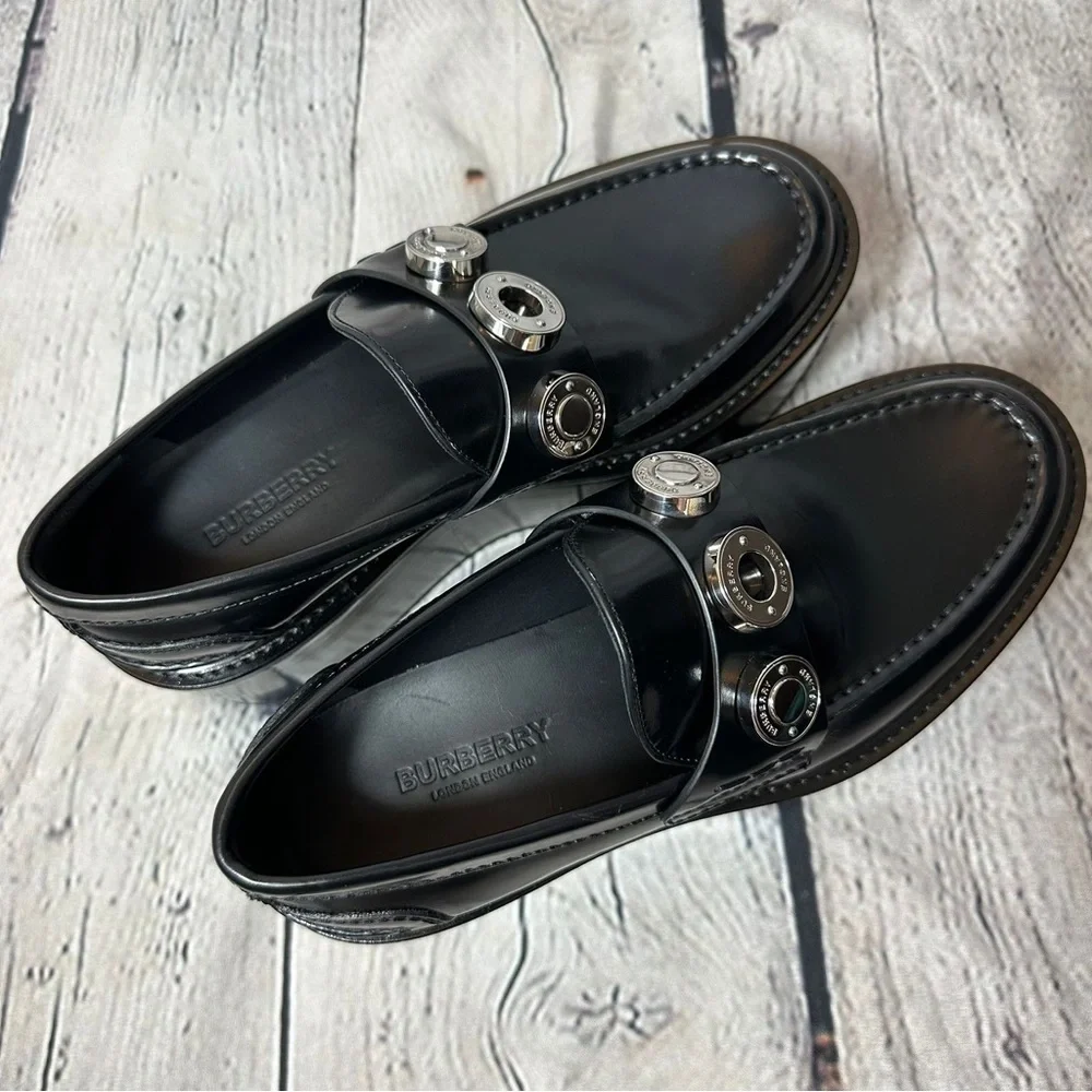 New Burberry 70mm Broadbook Leather Wedge Loafers - Picture 7 of 13